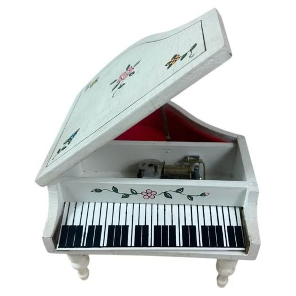 Vintage Japanese Musical Wood Piano Jewelry Box